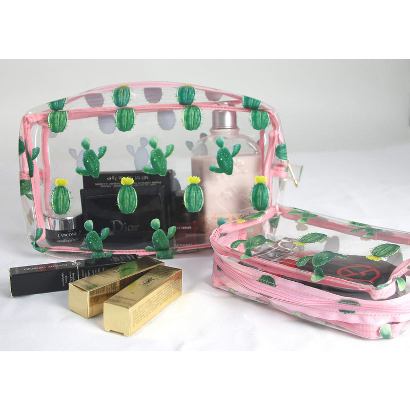 [Australia] - Hibala 2Pcs Portable Clear Waterproof Makeup Cosmetic Bag Makeup Bag Toiletry Bag Wash Bag Vacation, Bathroom and Organizing Bag Travel Set for Women (Cactus) Cactus 