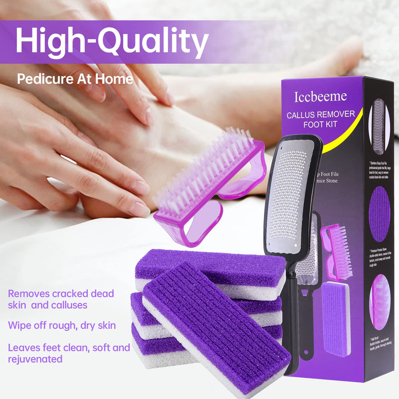 [Australia] - Foot Callus Remover Set,Pedicure Kit Includes 1 Stainless Foot Rasp Foot File,4 Foot Pumice Stone & 1 Nail Brush,Foot Scrubber Remove Hard Dry Skin,Foot Care Pedicure Tools for Wet and Dry Feet,Purple 