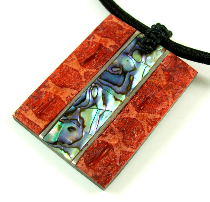 [Australia] - Swimmi Natural Red Coral, Paua Abalone Shell Pendant 16 to 26 inches Adjustable Cord Necklace Handmade Jewelry EA238 