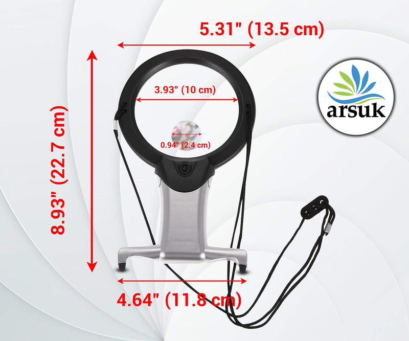 [Australia] - ARSUK Magnifying Glass with Light 2X 6X Magnification Combo Large Hands Free Reading Magnifier Neck Hanging Cord & Desk Stand for Crafts Sewing Cross Stitch Hobby Jewelry Repair 