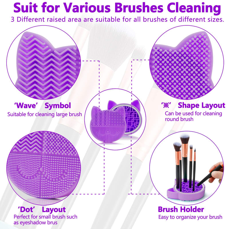 [Australia] - TailaiMei 2in1 Design Makeup Brush Cleaning Mat with Brush Drying Holder, 2 Pcs Silicon Brush Cleaner Pad include Cosmetic Brush Organizer Rack, Portable Washing Tool for Makeup(Pink&Purple) 2Pcs, Pink&Purple 