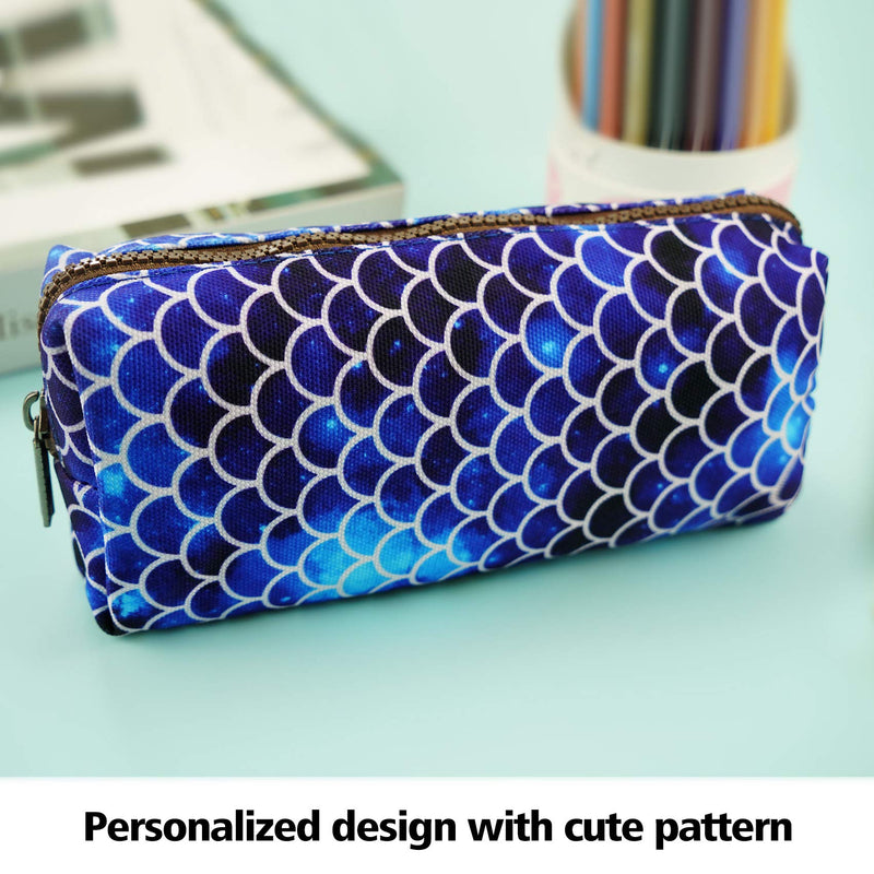 [Australia] - LParkin Mermaid Large Capacity Canvas Pencil Case Pen Bag Pouch Stationary Case Makeup Cosmetic Bag Deep Blue 