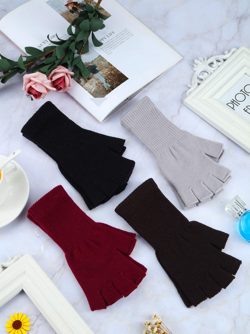 [Australia] - Unisex Half Finger Gloves Winter Stretchy Knit Fingerless Typing Gloves Black, Red, Light Grey, Coffee 4 