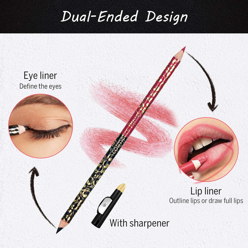 [Australia] - High Pigmented Lip Liner Set - Pack of 12 Creamy and Smooth 2-in-1 Matte Make Up Lip Liners Pencil for Daily/Travel/Party/Work, with Eyeliner Function and Sharpener dual lip liners 