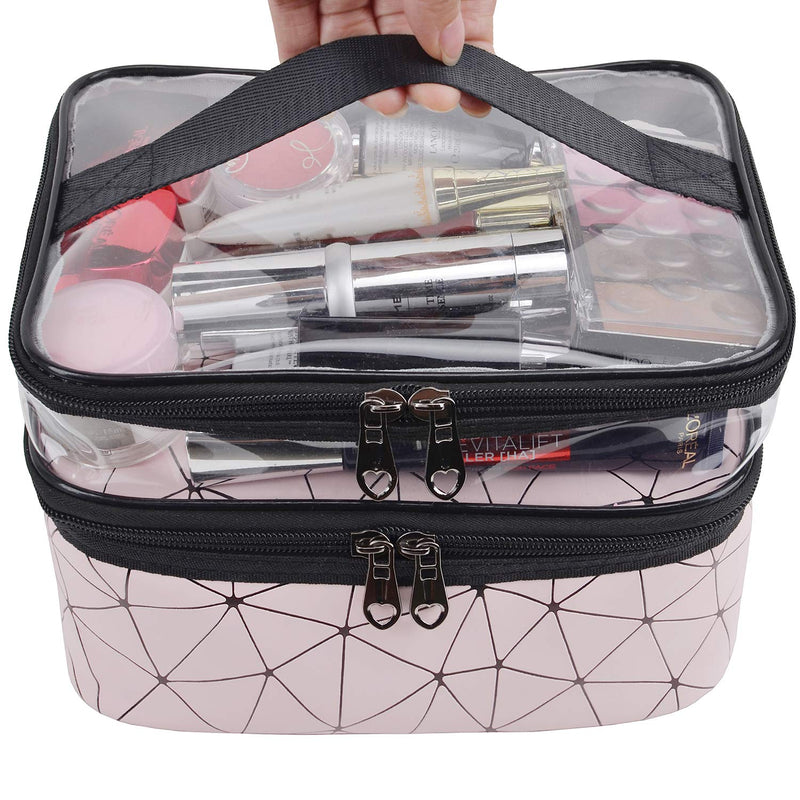 [Australia] - MKPCW Makeup Bags Double layer Travel Cosmetic Cases Make up Organizer Toiletry Bags (Pink) Pink 