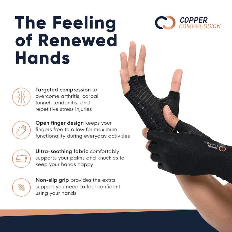 [Australia] - Copper Compression Arthritis Gloves - Best Copper Infused Fingerless Glove for Carpal Tunnel, RSI, Rheumatoid , Tendonitis, Hand Pain, Computer Typing, Support for Hands. Fit for Women & Men - 1 Pair - Large Large (1 Pair) 