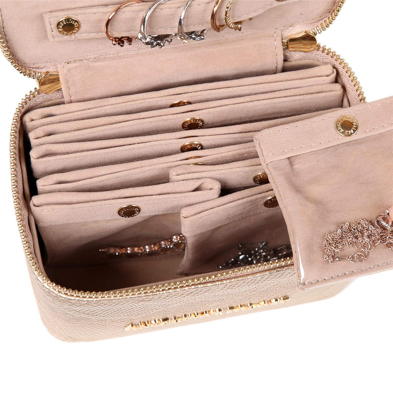 [Australia] - Angelina's Palace Snakeskin Pattern Jewelry Organizer Case Bridesmaid Gifts Travel Bag Vegan Leather Box for Necklace Earring Bracelet Ring(Champagne) Champagne 