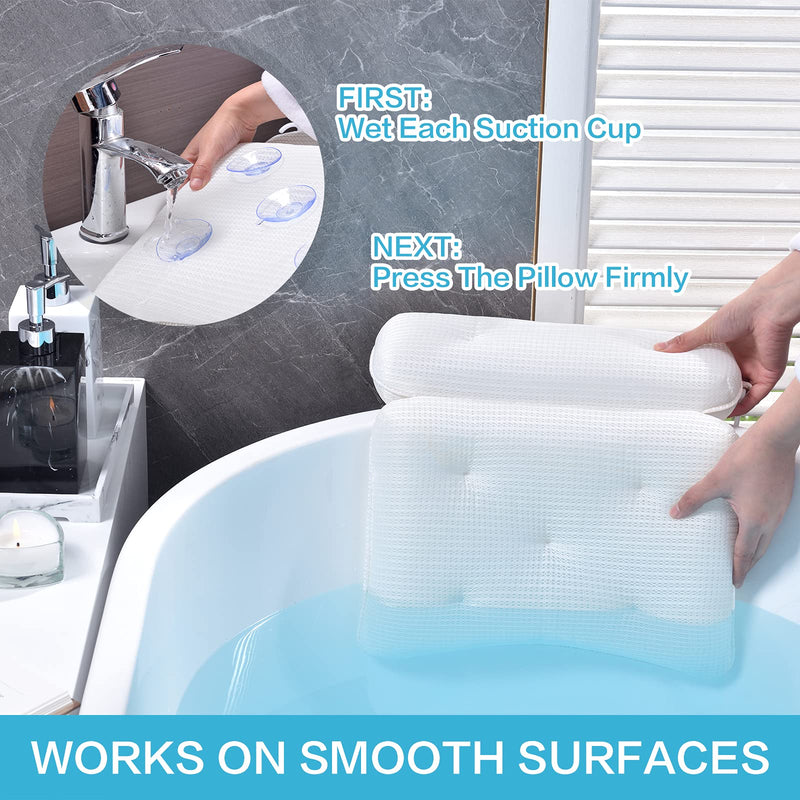 [Australia] - OMYSTYLE Soft 5D Mesh Bath Pillow for Tub, Bathtub Pillows with 7 Large Suction Cups, Spa Bath Pillow for Neck, Head, Shoulder and Back Support - Non-Slip, Supportive, Quick Dry 2 Panel Bath Pillow 