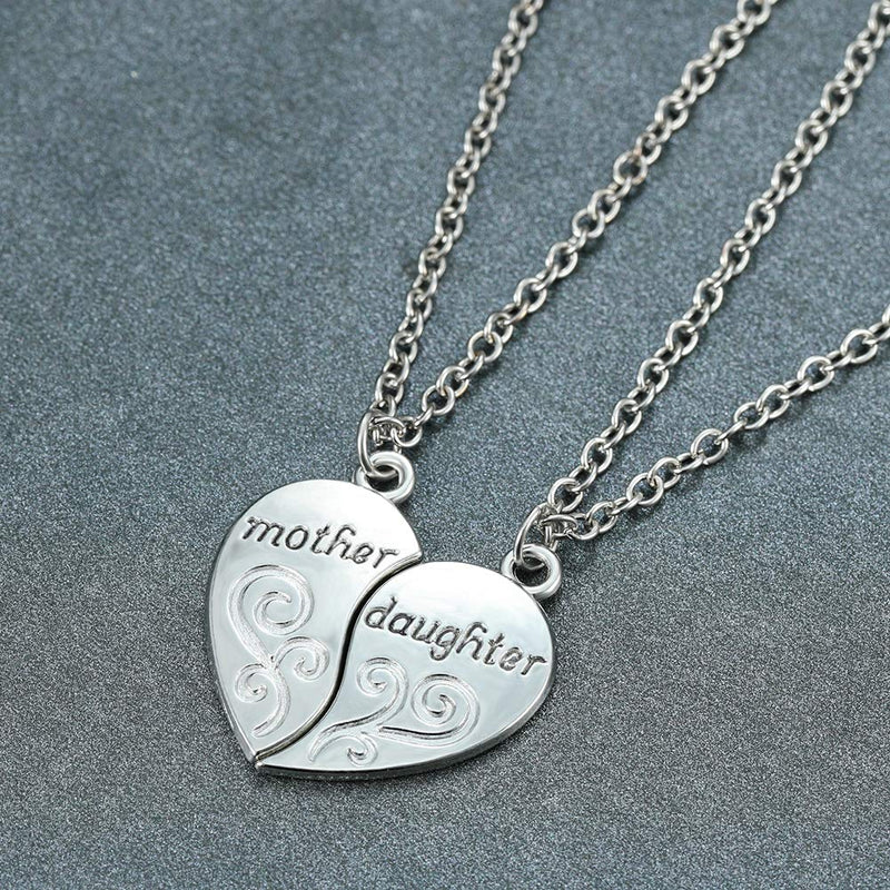 [Australia] - Bamos 2 Pcs Mother & Daughter Heart Necklace Set, Silver Chain Necklace Pendant for Women Girls with Jewelry Gift Box 