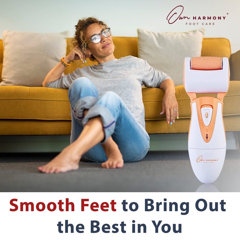 [Australia] - Own Harmony Professional Foot Care for Women: Rechargeable Callus Remover for Feet Electric Foot Sander - Electronic Foot File CR900 with 3 Rollers, Foot Grinder Pedi for Cracked Heels & Hard Skin Peach 