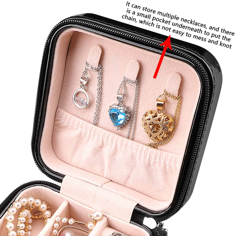 [Australia] - PHABULS Jewelry Box Small Travel Portable Organizer Display Storage Case Earring Ring Necklace for Women Girls(Bright Black) A-Bright Black 