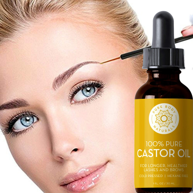 [Australia] - Organic Castor Oil for Eyelashes and Eyebrows with Applicator Kit, Lash & Brow Growth Serum by Pure Body Naturals, 1 Ounce - Label Varies 