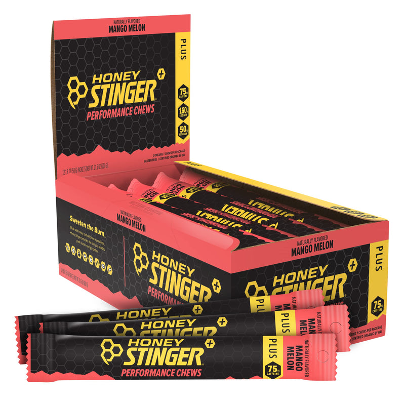 [Australia] - Honey Stinger Mango Melon Performance Energy Chew | Gluten Free | With Caffeine | For Exercise, Running and Performance | Sports Nutrition for Home & Gym, Pre and Mid Workout | 12 Pack, 21.6 Ounce 