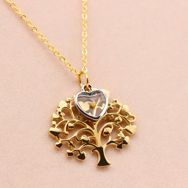 [Australia] - Uloveido Stainless Steel Family Tree of Life Charms Necklace Mustard Seed Pendant Necklaces Jewelry Gifts for Women Teen-Girls Mom Grandma Y637 Gold-Heart 