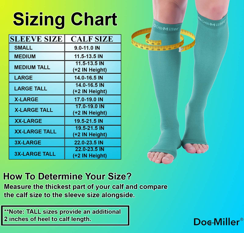 [Australia] - Doc Miller Toeless Compression Socks Women Men - 1 Pair 20-30mmHg, Recovery from Shin Splints, Joints Inflammation 3x-Large Tall Teal 
