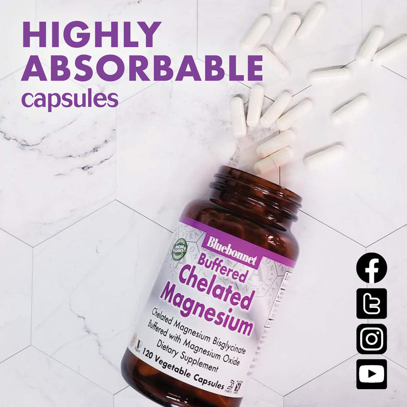 [Australia] - Bluebonnet Nutrition Albion Buffered Chelated Magnesium 200 mg, Magnesium Oxide, Stress Relief, Vegan, Non GMO, Gluten Free, Soy Free, Milk Free, Kosher, 120 Vegetable Capsules, 2 Month Supply 