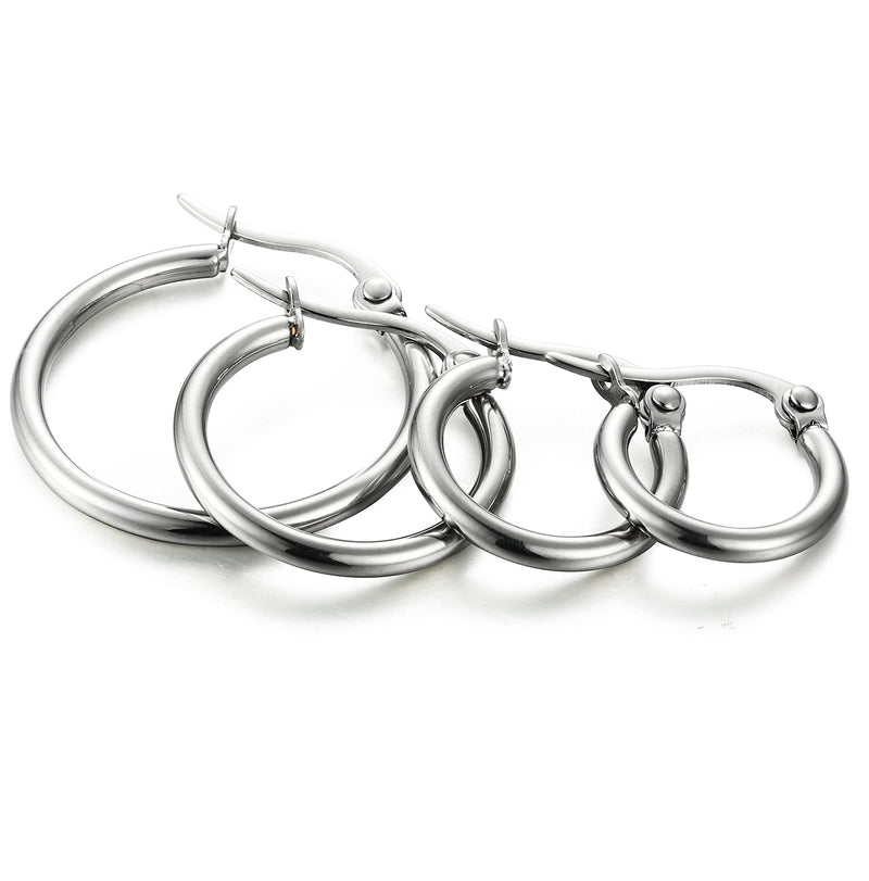 [Australia] - ORAZIO 4 Pairs Stainless Steel Hoop Earrings Set Cute Huggie Earrings for Women,10MM-20MM A: Silver-tone,4 pairs 