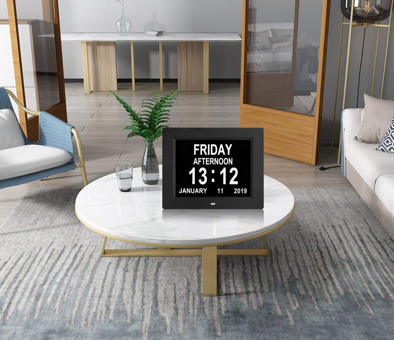 [Australia] - TMC Digital Calendar Day Clocks Extra Large Non-Abbreviated Day&Month.Perfect for Seniors + Impaired Vision Dementia (Black,8-inch) Black 