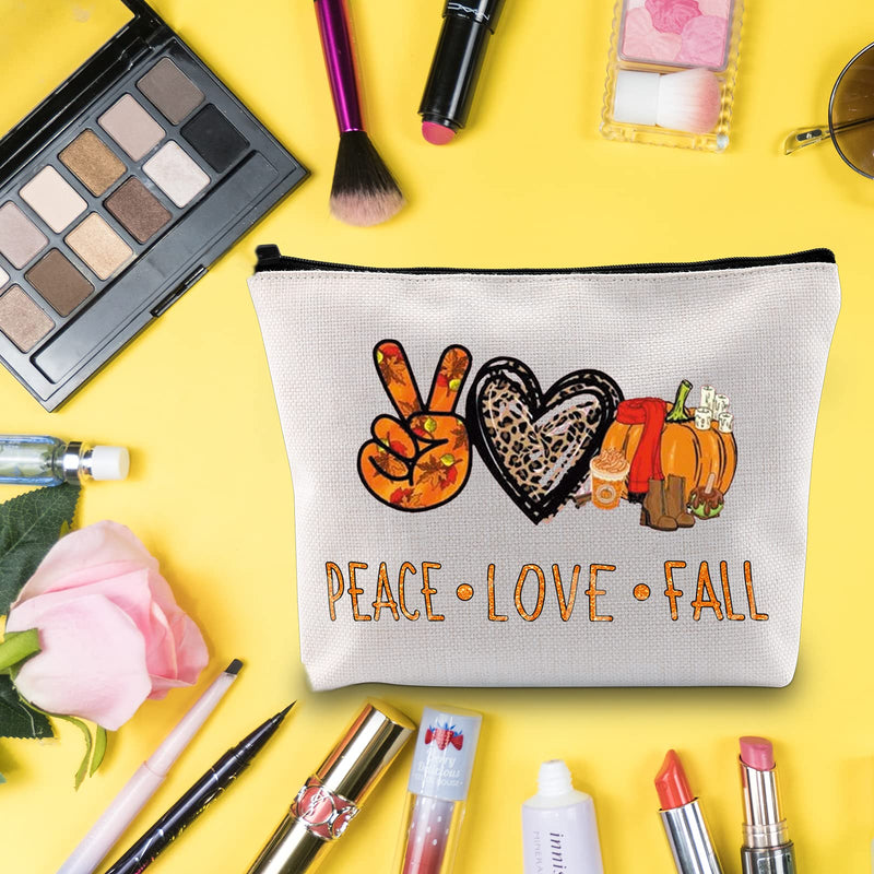 [Australia] - LEVLO Vintage Pumpkin Cosmetic Bag Thanksgiving Gift Peace Love Fall Makeup Zipper Pouch Bag Thanksgiving Pumpkin Accessories, Peace Love Fall, 