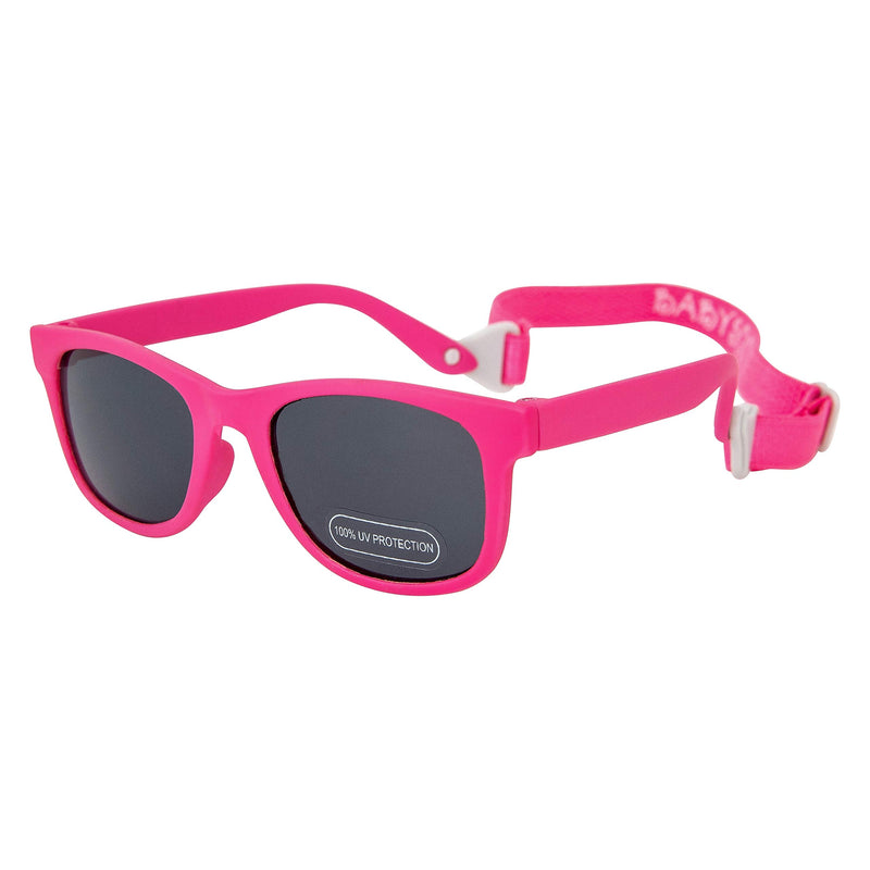 [Australia] - Baby Solo Babyfarer Baby Infant Sunglasses Safe, Soft, and Adjustable 0-24 Months Matte Hot Pink Frame W/ Solid Black Lens 