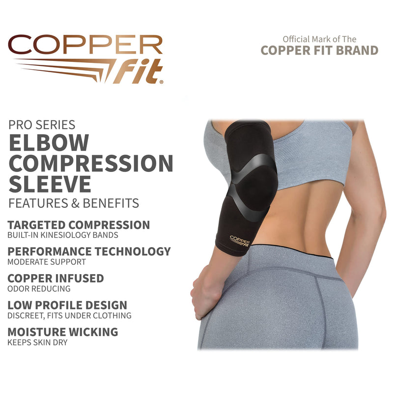 [Australia] - Copper Fit Pro Series Performance Compression Elbow Sleeve Large Black with Copper Trim 