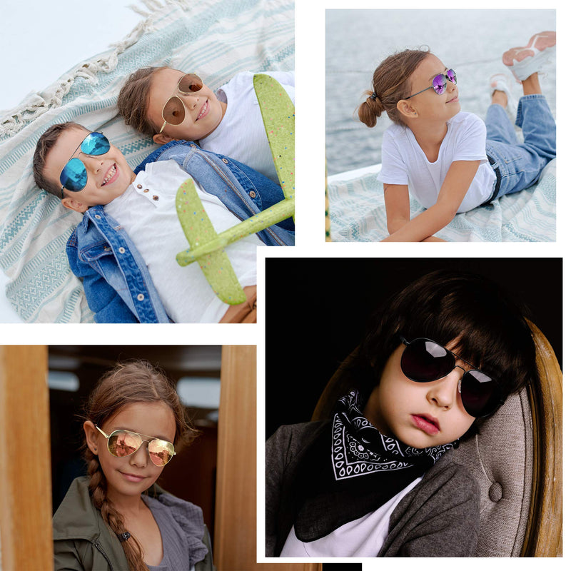 [Australia] - Kids Polarized Aviator Sunglasses for Boys Girls with Mirrored Lens UV Protection 2 Pack Black+blue 