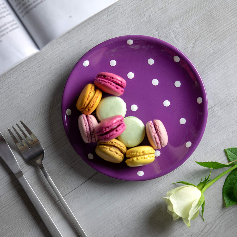 [Australia] - City to Cottage® Purple and White Pottery | Polka Dot Spotty | Handmade Hand Painted | Glazed Ceramic 7.9inch/20cm | Side Dessert Plate | Unique Dinnerware 