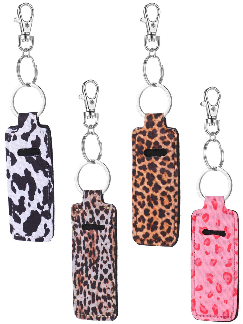 [Australia] - 10 Pieces Chapstick Holder Keychain Clip-on Sleeve Chapstick Pouch Lip Balm Holder Sleeve with 10 Metal Key Chains for Travel Daily Accessories, Leopard Style 