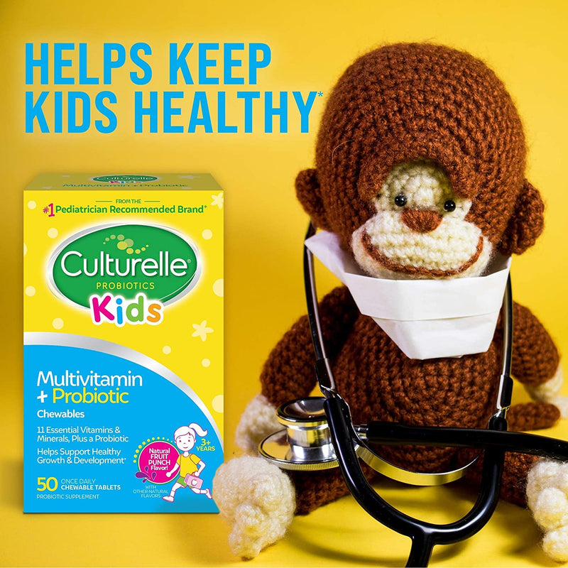 [Australia] - Culturelle Kids Complete Multivitamin + Probiotic Chewable, Digestive & Immune Support for Kids, With 11 Vitamins & Minerals including Vitamin C, D3 and Zinc, Fruit Punch Flavor, 50 Count 50 Count Chewable 