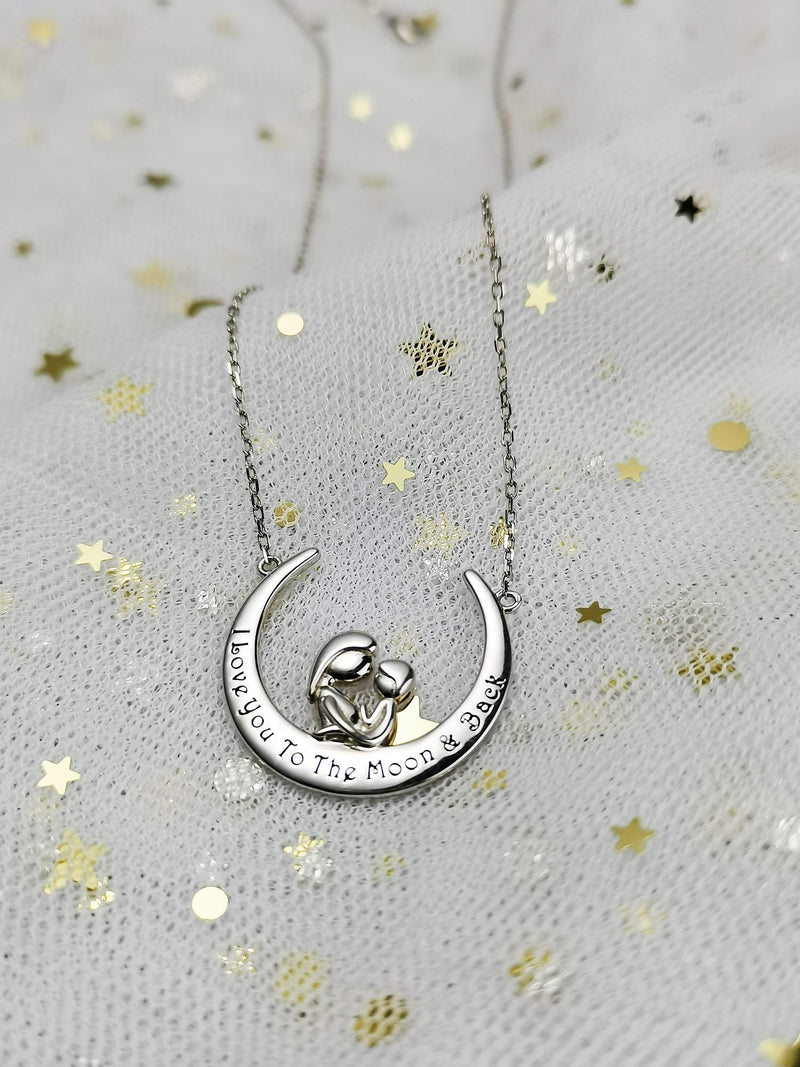 [Australia] - AMATOLOVE Sterling Silver Mom Necklace Gifts for Mom on Her Birthday I Love You to The Moon&Back Pendant Necklaces 18" 