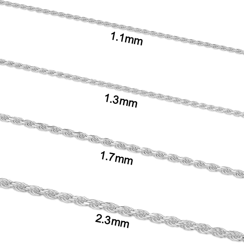 [Australia] - Kooljewelry Sterling Silver Diamond-cut Rope Chain Bracelet Anklet 1.1 mm 1.3 mm 1.7 mm 2.3 mm 18.0 Inches 2.3mm-chain 