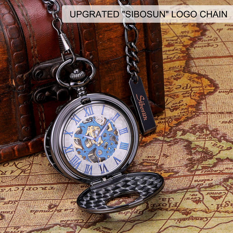 [Australia] - SIBOSUN Antique Pocket Watch Chain, Figaro Link Chain for Pocket Watch Biker Punk Men Cool Trouser Jeans Wallet Fob 1 Black 