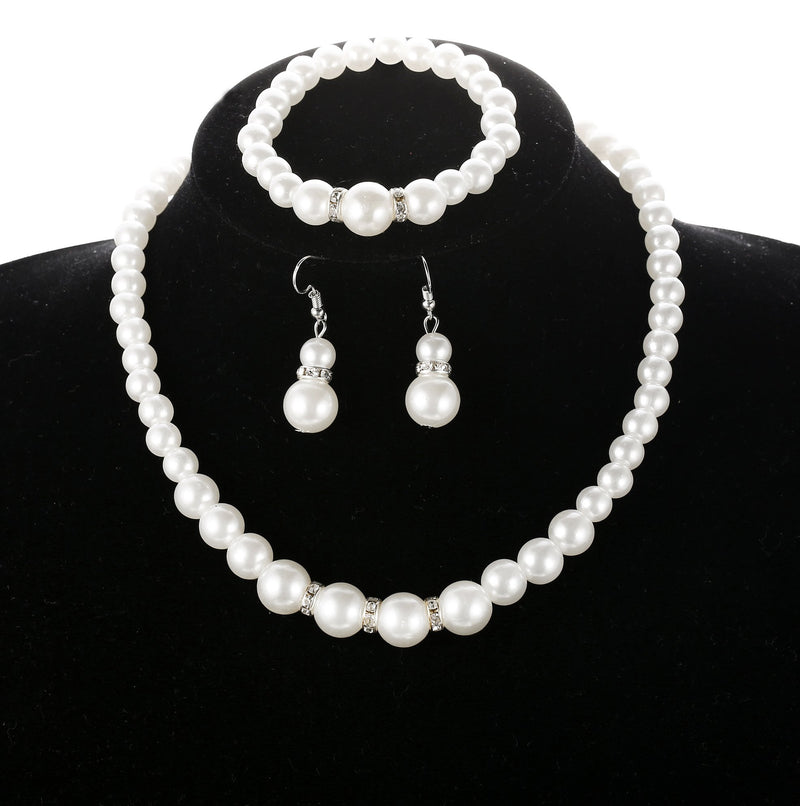 [Australia] - Finrezio Faux Pearl Choker Necklace Dangle Earrings Bracelet Crystal Jewelry Set for Women Wedding Jewelry Sets Bridesmaids Gifts 