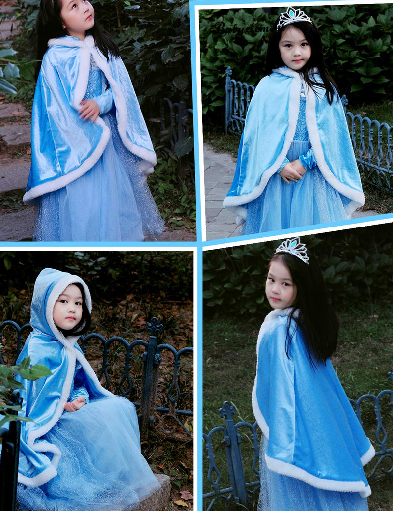 [Australia] - Party Chili Fur Princess Hooded Cape Cloaks Costume for Girls Dress Up 2-3T Blue 