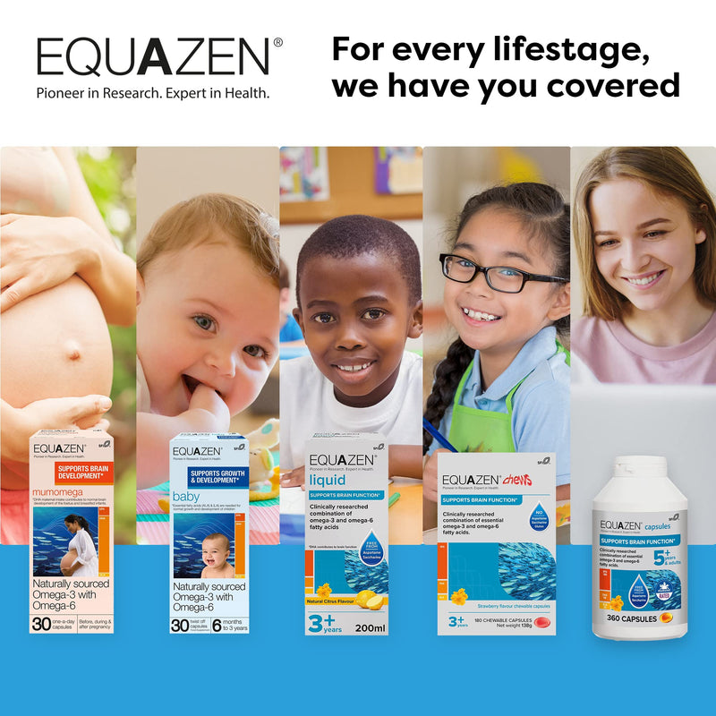 [Australia] - EQUAZEN Childrens Chews, Omega 3 & Omega 6 Supplement, Clinically Researched blend of DHA, EPA & GLA, Supports Brain function, Suitable from 3+ to adult, 180 strawberry flavoured chews 180 Chews 