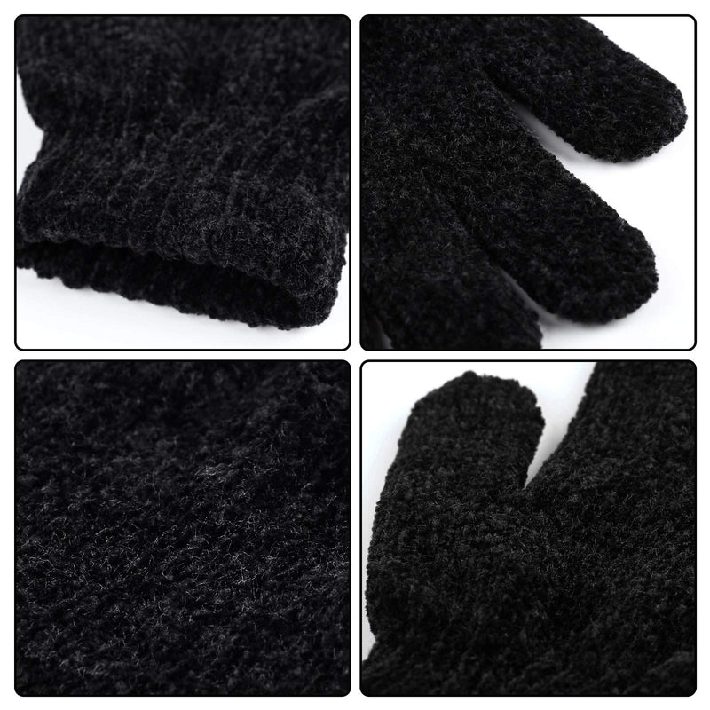 [Australia] - Cooraby 12 Pairs Kids Warm Gloves Chenille Cashmere Stretchy Knitted Gloves for Boys Girls 6-12 Years Black 