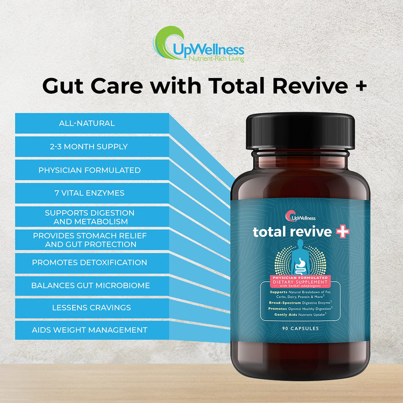 [Australia] - UpWellness Total Revive + - Broad Spectrum Digestive Enzymes - 90 Capsules - Supports Weight Control, Digestion, and Metabolism - 10 Essential Enzymes and 3 Herbal Adaptogens - Physician Formulated 