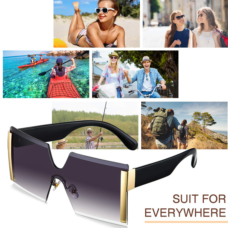 [Australia] - 3 Pieces Oversized Square Sunglasses Women Fashion Rimless Frame Glasses Transparent Eyewear Gray, Silver, Brown 