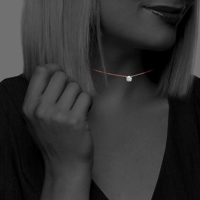 [Australia] - Lovve Sterling Silver Round-Cut Cubic Zirconia Solitaire Choker Necklace, 3 Metal Options rose-gold-flashed-silver 