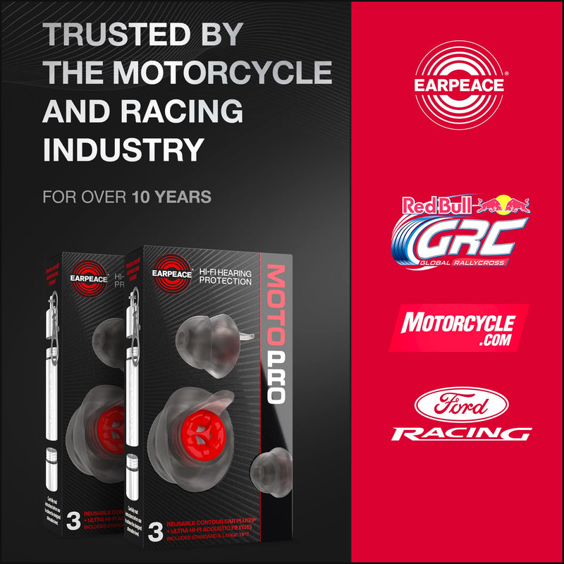 [Australia] - EARPEACE PRO Moto Hearing Protection Earplugs – Reusable High Fidelity Earplugs for Motorcycle Riding, Motorsports, Commuting and Racing – Patented Noise Canceling Up to 24dB, Silver Case Moto - PRO 