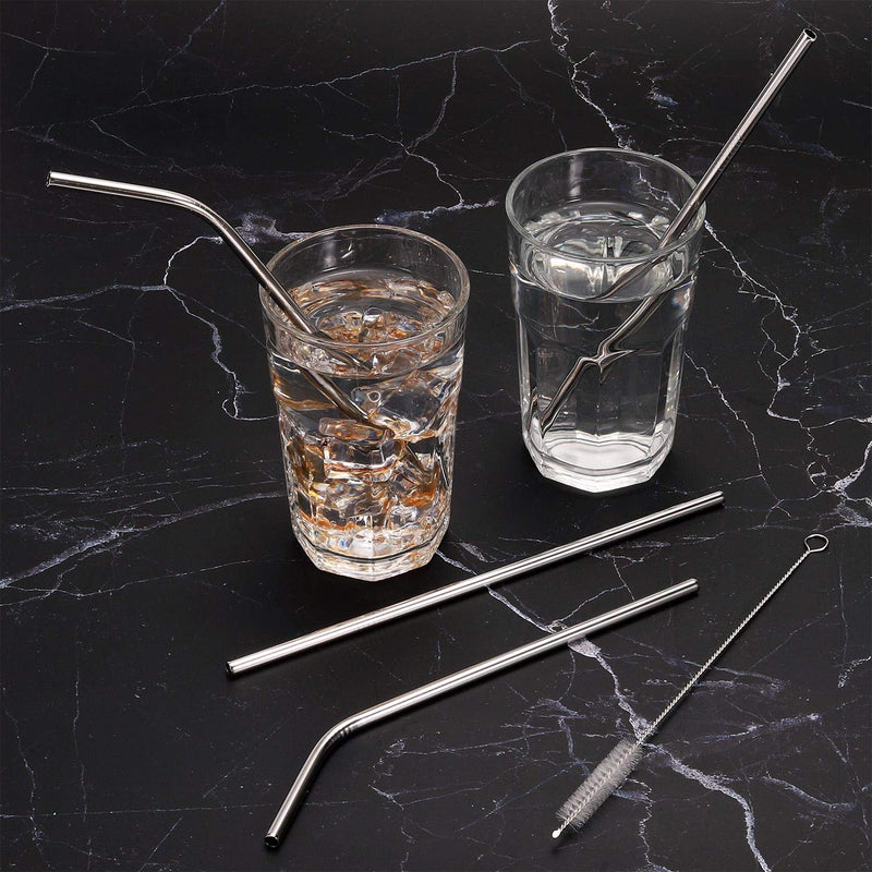 [Australia] - Vinsani 8.5" Silver Stainless Steel Drinking Straws, Reusable Metal Drinking Straws Set of 8 with 2 Cleaning Brush for Smoothie, Milkshake, Cocktail and Hot Drinks 
