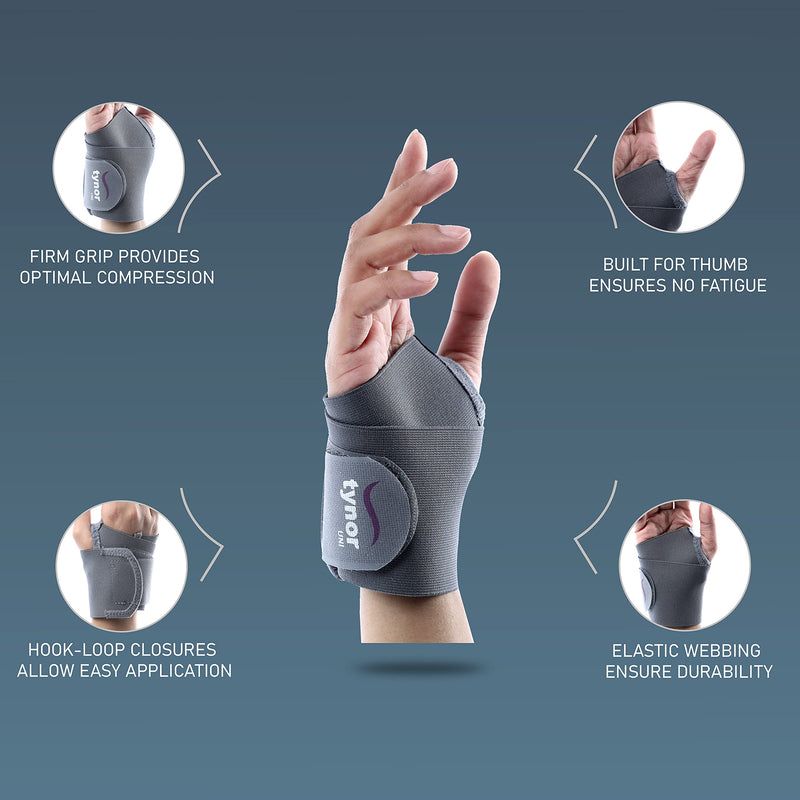 [Australia] - TYNOR Wrist Brace with Thumb ( Wrist Support, Wrist Support for Men & Women, Wrist Brace, Pain Relief Supporter, Ambidextrous, Hand Support, Thumb Support, Men & Women) - Universal | 1 Pieces Grey 