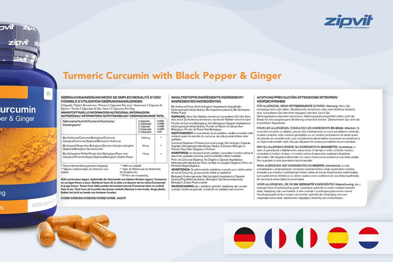 [Australia] - Organic Turmeric Curcumin 1440mg with Black Pepper & Ginger, 120 Vegan Capsules (2 Month Supply). Soil Association Certified. Vegetarian Society Approved. 