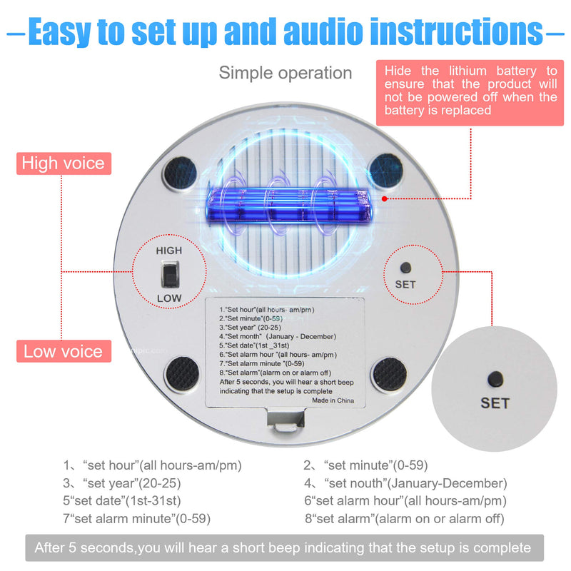 [Australia] - Extra Large Button Talking Alarm Clock with Volume Control - Speaks The Time, Date and Day - Perfect for The Blind, Elderly or Visually Impaired - Includes Batteries (Yellow and Silver) Yellow and Silver 