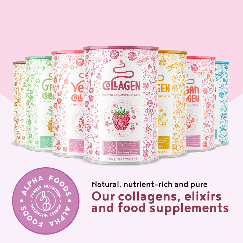 [Australia] - Collagen with Elastin and Hyaluronic Acid - Powder - Premium Hydrolysed Bovine Collagen Peptides Type I, II and III - Without Additives - Raspberry Flavour - 450 Grams 