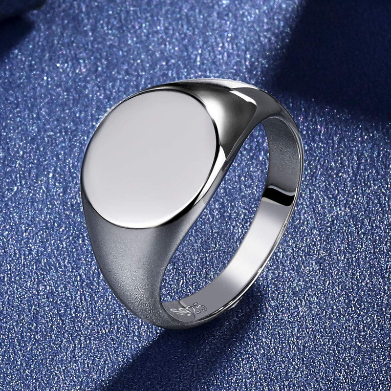 [Australia] - Valily Polished Round Signet Rings Stainless Steel/Gold/Black Customized Gift, Rings for Engraving Size 5-14 925 Silver 