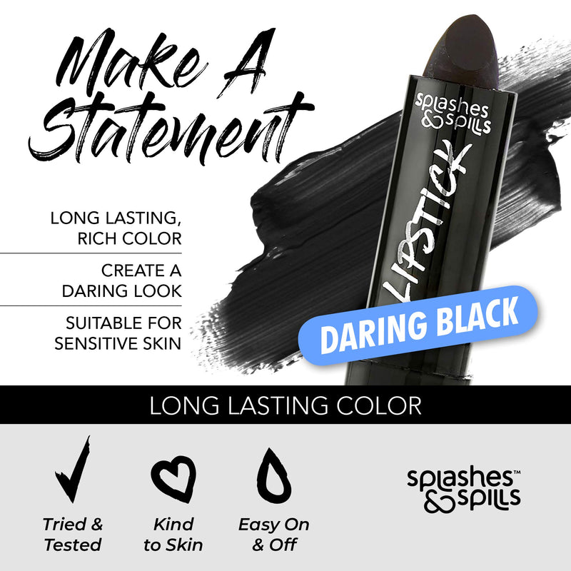 [Australia] - Vivid Black and Red Lipstick - 2 Pack Combo - Bold, Translucent, No Sheen Lip Color With Matte Finish - Makeup and Cosmetics by Splashes & Spills 1 Midnight Black & 1 Scarlet Red 