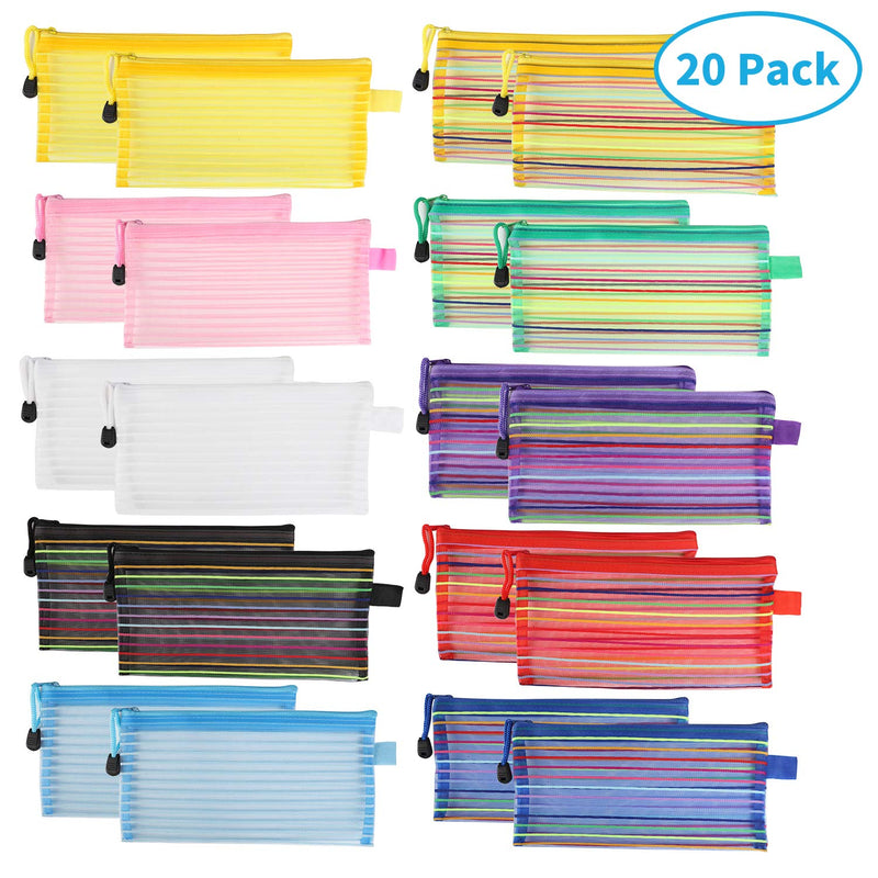 [Australia] - JARLINK 20 Pack 10 Colors Zipper Mesh Pouch, Pencil Pouch Zipper File Bags Multipurpose Travel Bags for Office Supplies Travel Accessories Multicolor Multicolored-a 