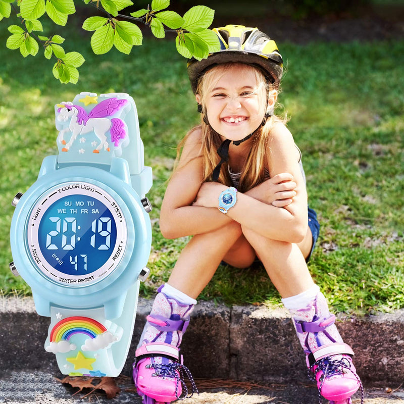 [Australia] - VAPCUFF 3D Cartoon Waterproof Kids Watches with Alarm - Best Toys Gifts for Girls Age 3-10 Blue 