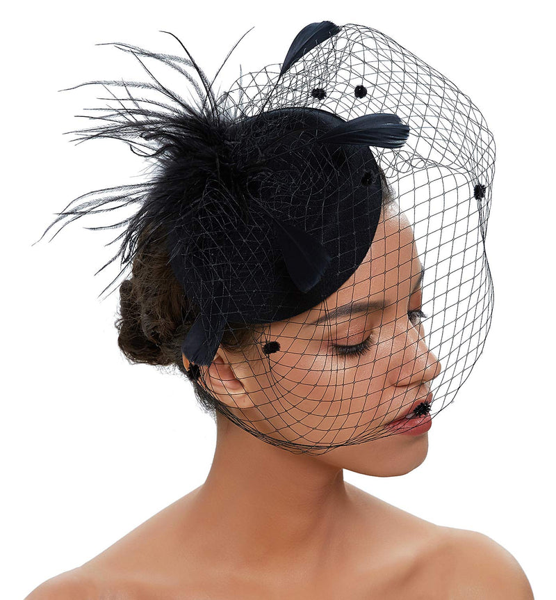 [Australia] - Zivyes Fascinator Hats for Women Pillbox Hat with Veil Headband and a Forked Clip Tea Party Headwear 1-1-black 